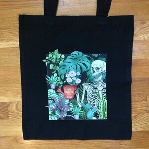 Garden Goth Punk Alive Black Skeleton Watering Flowers Canvas Tote Back